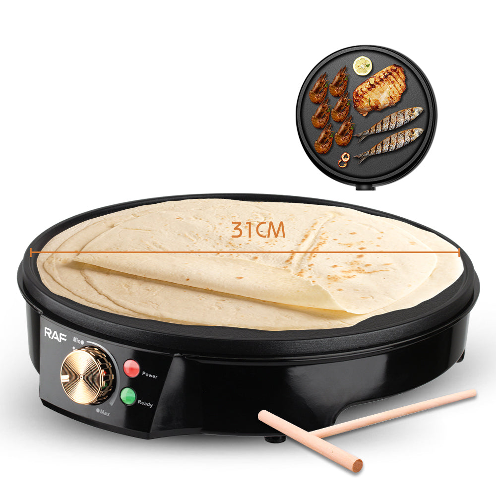 Electric Crepe Maker Roti Pancake Pizza Pan Tortilla Cooker 1200W AU Plug