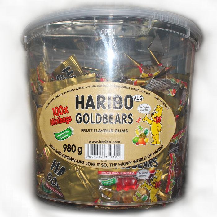 Haribo Gold Bears 100 mini bags gummies tub 980g