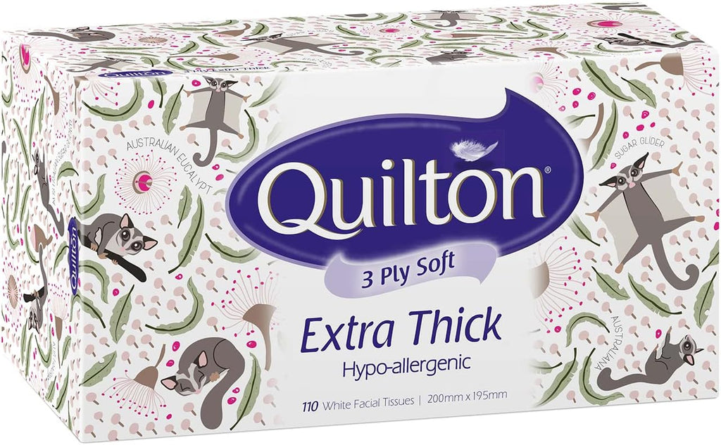 Quilton extra thick hypo-allergenic facial tissues 110 sheets x 12 boxes - packaging view