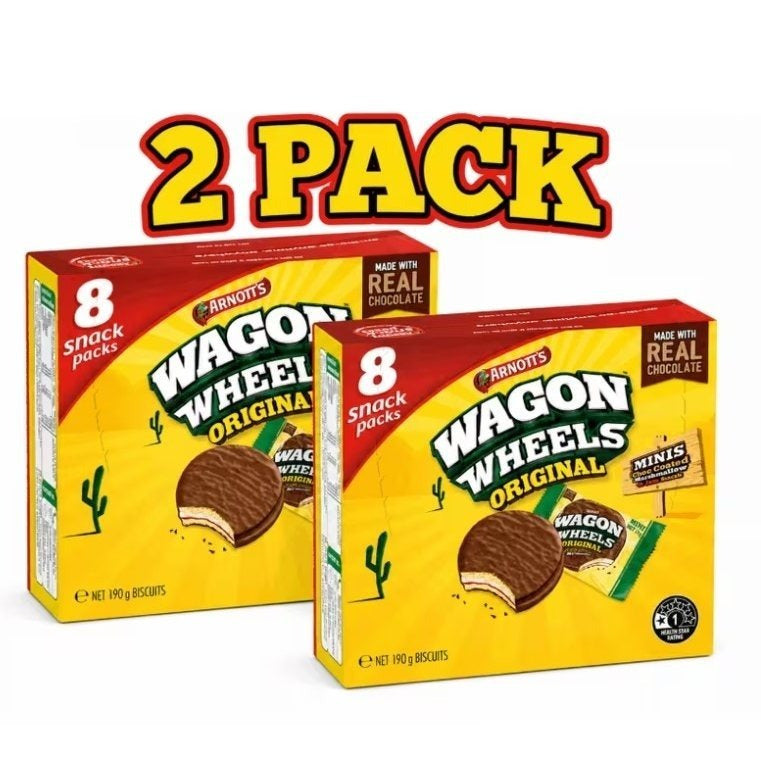 Arnott's Mini Wagon Wheels Chocolate Biscuits 8 Pack 190g two packs